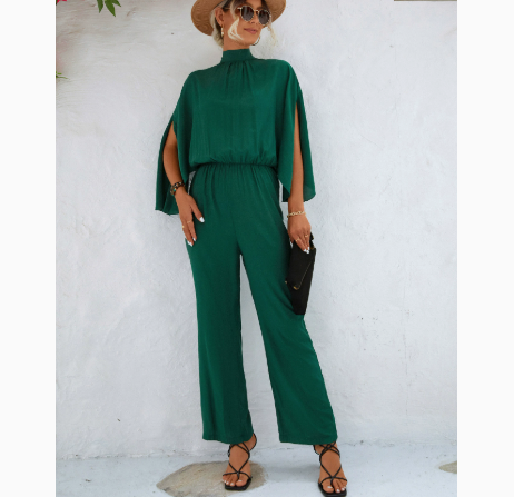 SmaragdSluier Dames Jumpsuit Capemouwen Elegante Avond Outfit