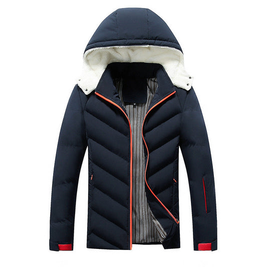 Heren Winterjas Gewatteerd met Capuchon en Rode Ritssluiting