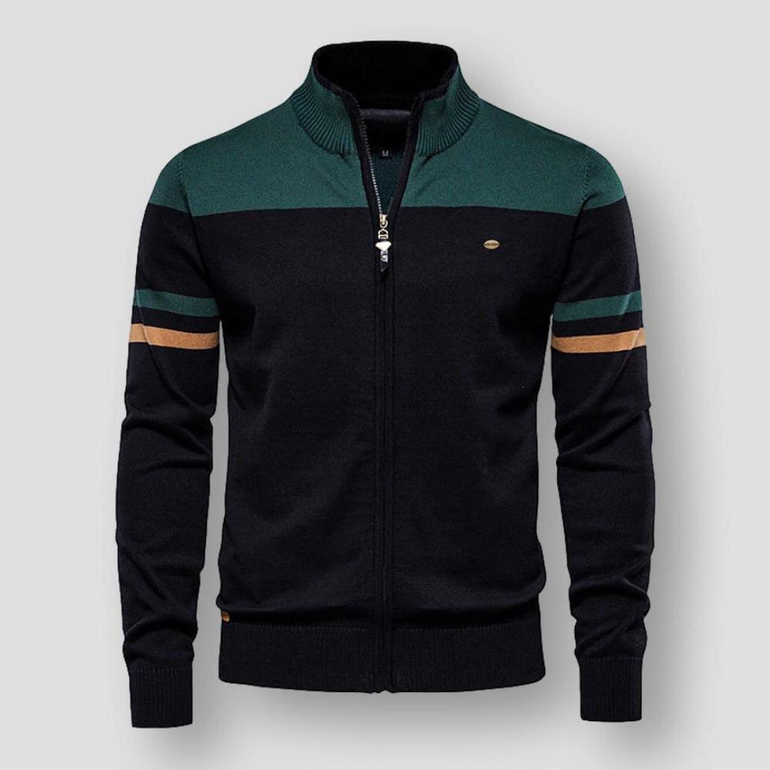 Zavero Gestreepte Katoenen Sweater met Rits en Opstaande Kraag