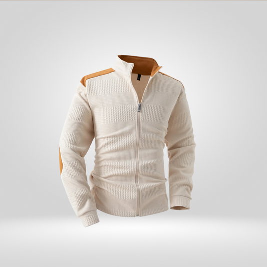 Heren Gebreid Vest – Jacquard Patroon met Borduursels en Rits