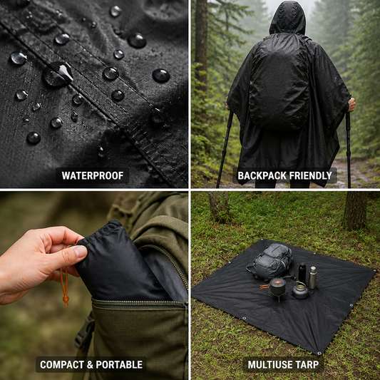 Regenrust – Ruime regenponcho met rugzakbescherming en opbergtas