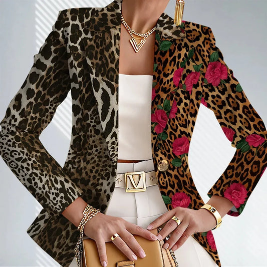 Dames Blazer met Luipaardprint, Reverskraag en Knoopsluiting