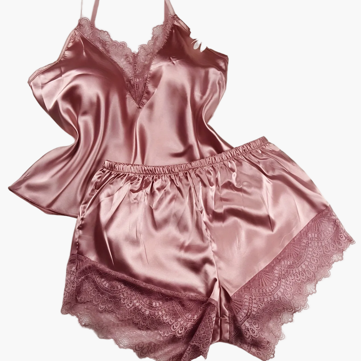 Dames Pyjamasset Met Kantdetail – V-hals Loungewear Voor Lente en Zomer