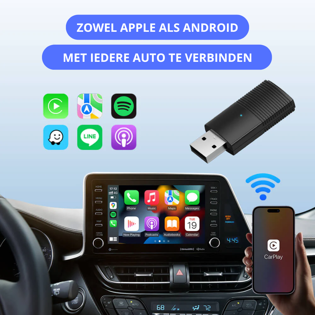 AutoLink Draadloze CarPlay Adapter – USB en USB-C