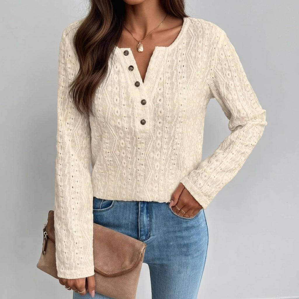Velina Elegante V-Hals Blouse met Knopen voor Dames