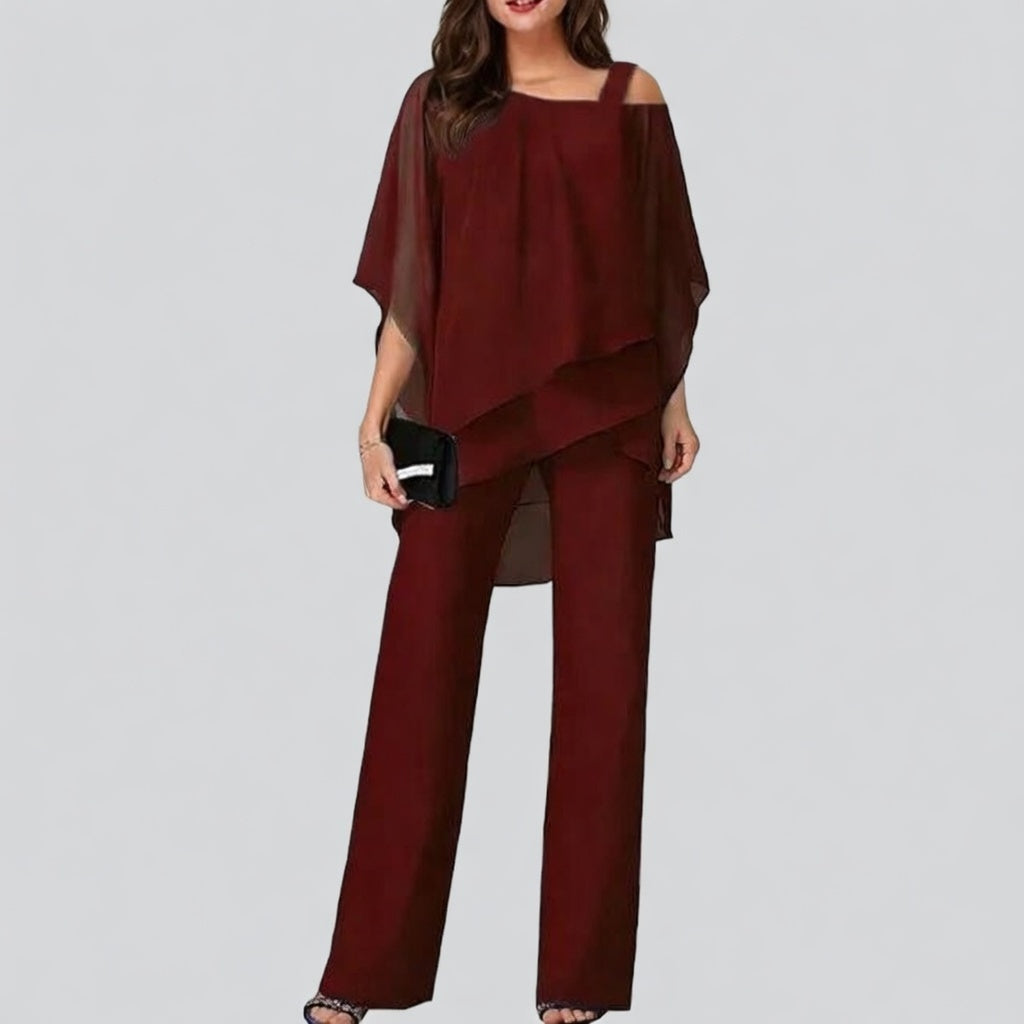 Zeloria Off Shoulder Tweedelige Set met Wijde Broek Dames