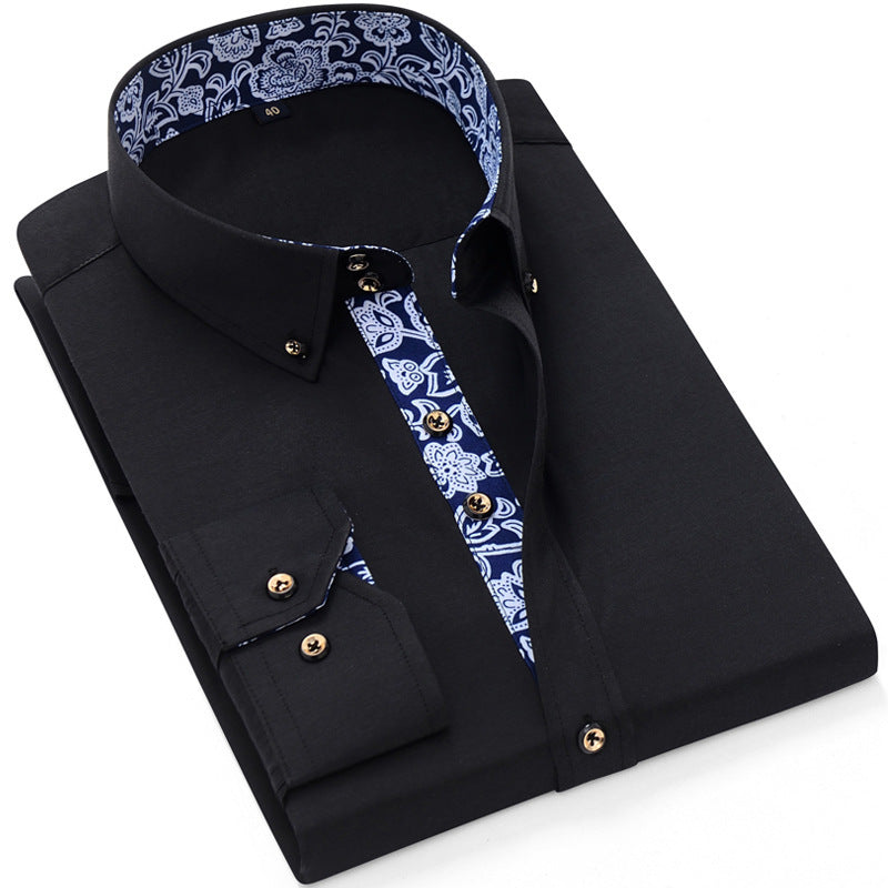 Frederick – Blauw en witte porseleinen kraag zakelijke casual overhemd met lange mouwen