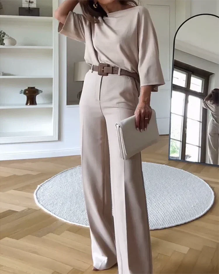 Sofie Dames 2-Delige Set – Top en Wijde Broek met Riem