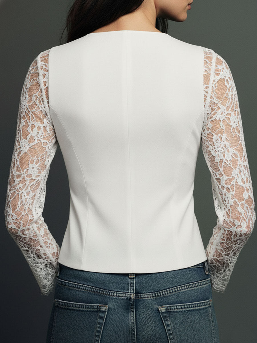 Elise Elegante Damesblazer met Kanten Mouwen – Verfijnde Look