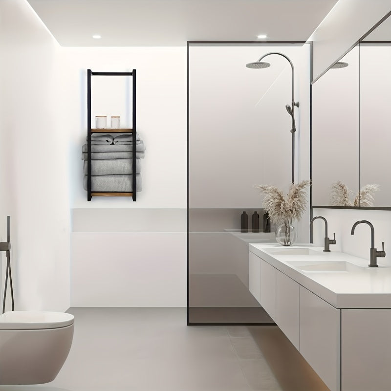Industriële Handdoekhouder met Planken – Elegant en Functioneel Wandmeubel