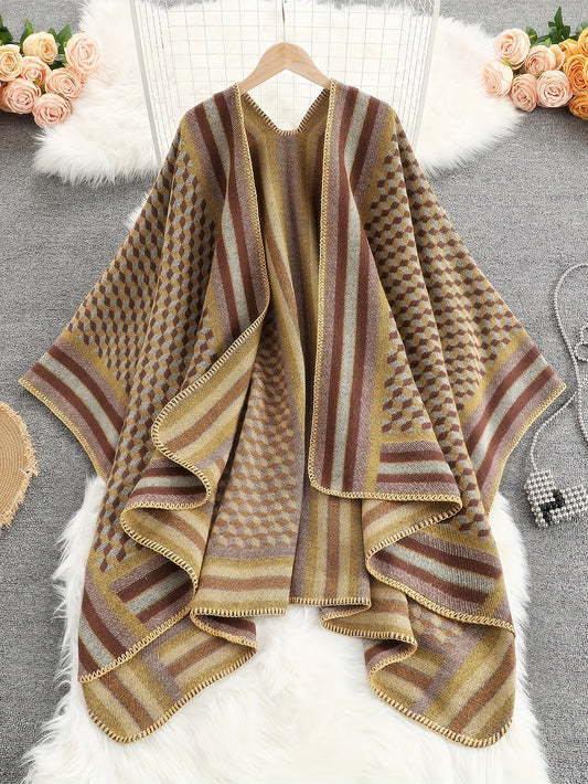 Vrouwen Geometrische Open-Front Poncho Cape