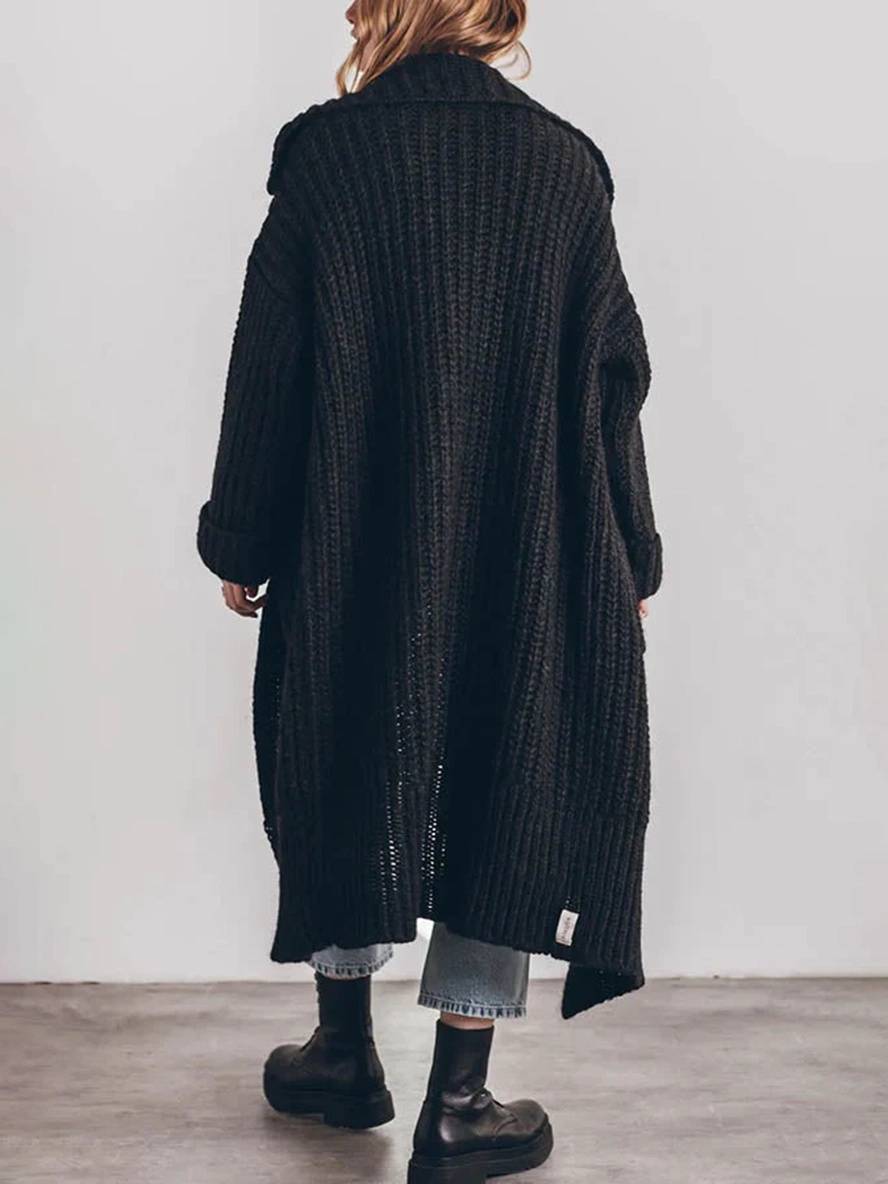 Mare Dames Cardigan – Lange Oversized Gebreide Vestjas met Kraag