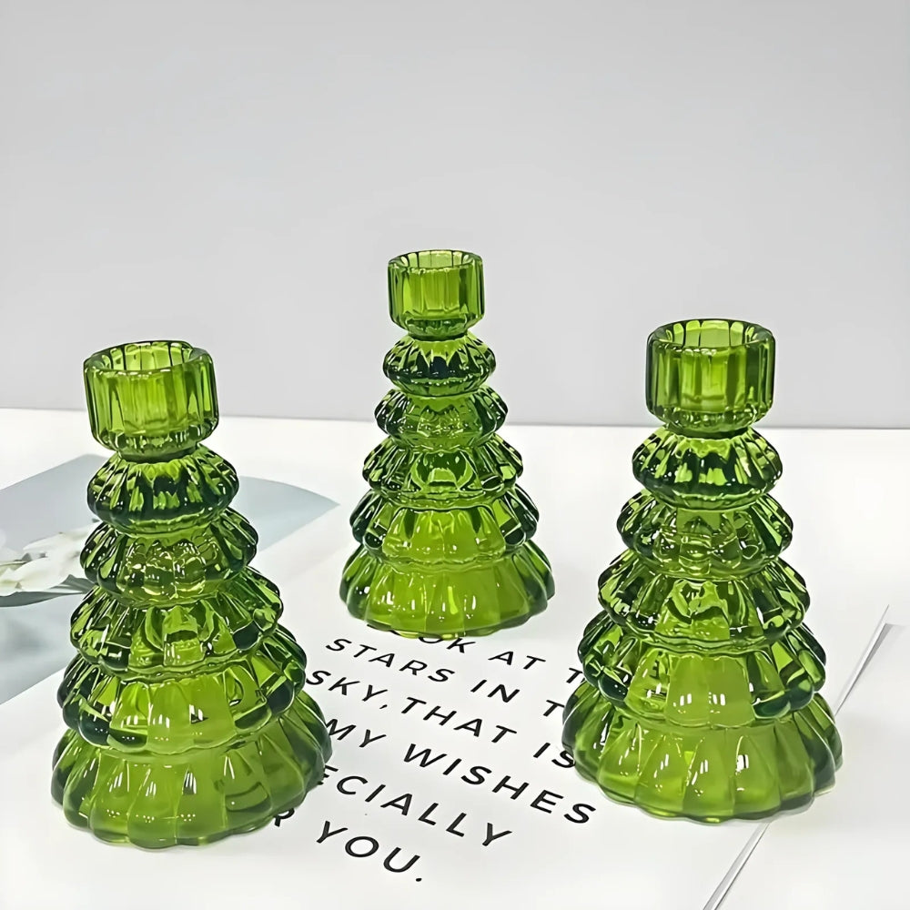 BoomGloed Glazen Kandelaren Set van 3 – Decoratieve Kandelaren