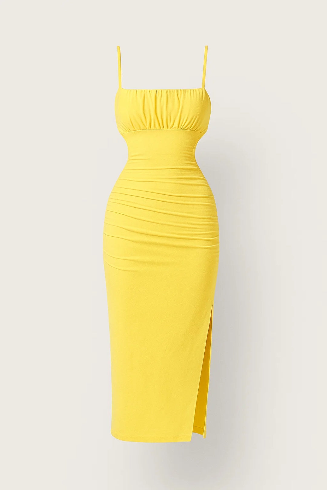 Soléa Gele Bodycon Midi Jurk met Geplooide Details voor Dames