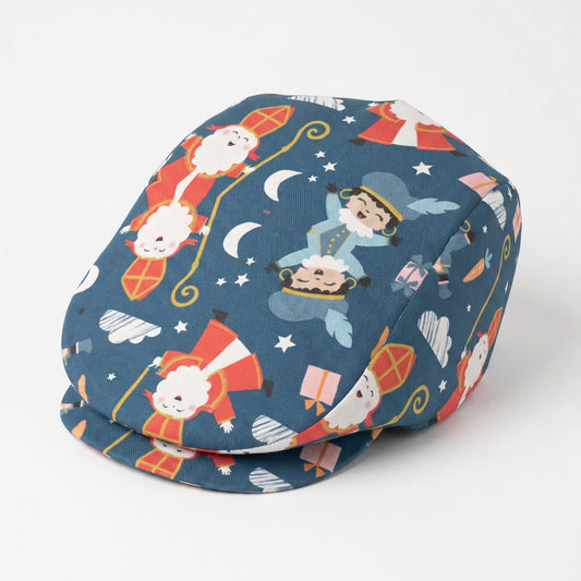 Sintpret – Blauwe Flatcap met Sinterklaasprint, Verstelbaar