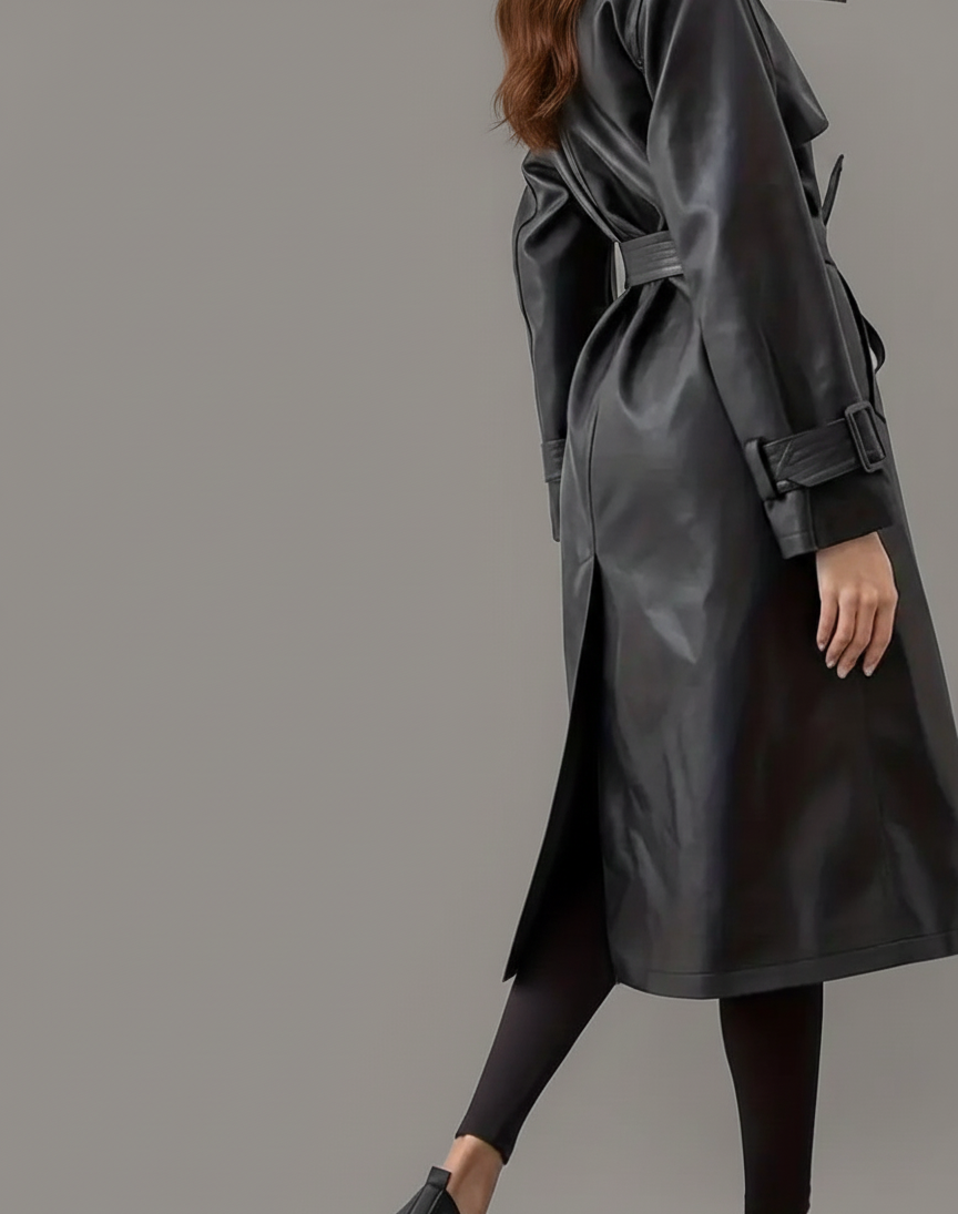 ZwartLoom Leren Dames Trenchcoat met Tailleceintuur