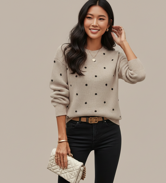 Zachte Polkadot Trui met Losse Pasvorm voor Dames – Stijlvol en Comfortabel