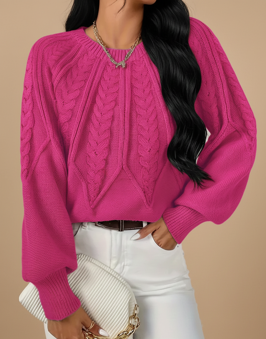 Herfstweef Gebreide Damestrui – Kabeltrui met Ronde Hals