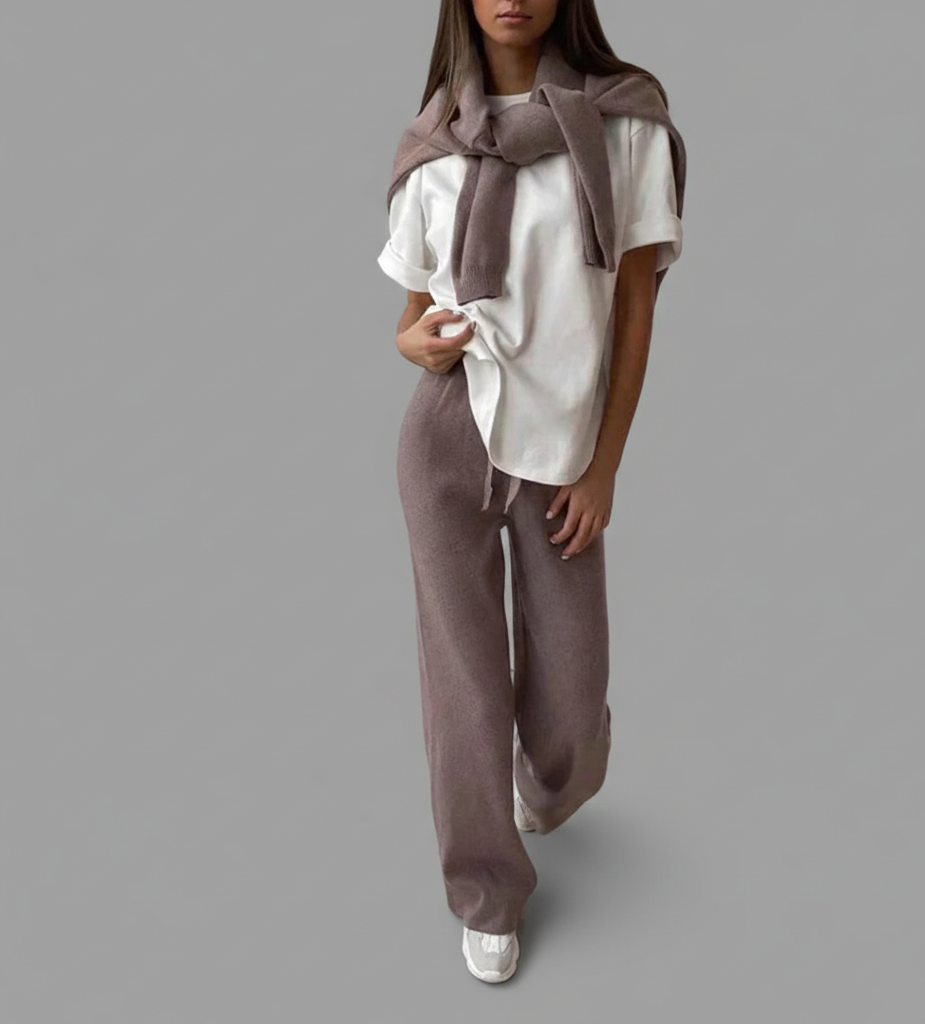 Zijderust Luxe Dames Loungewear Set van Katoen met Trui en Broek