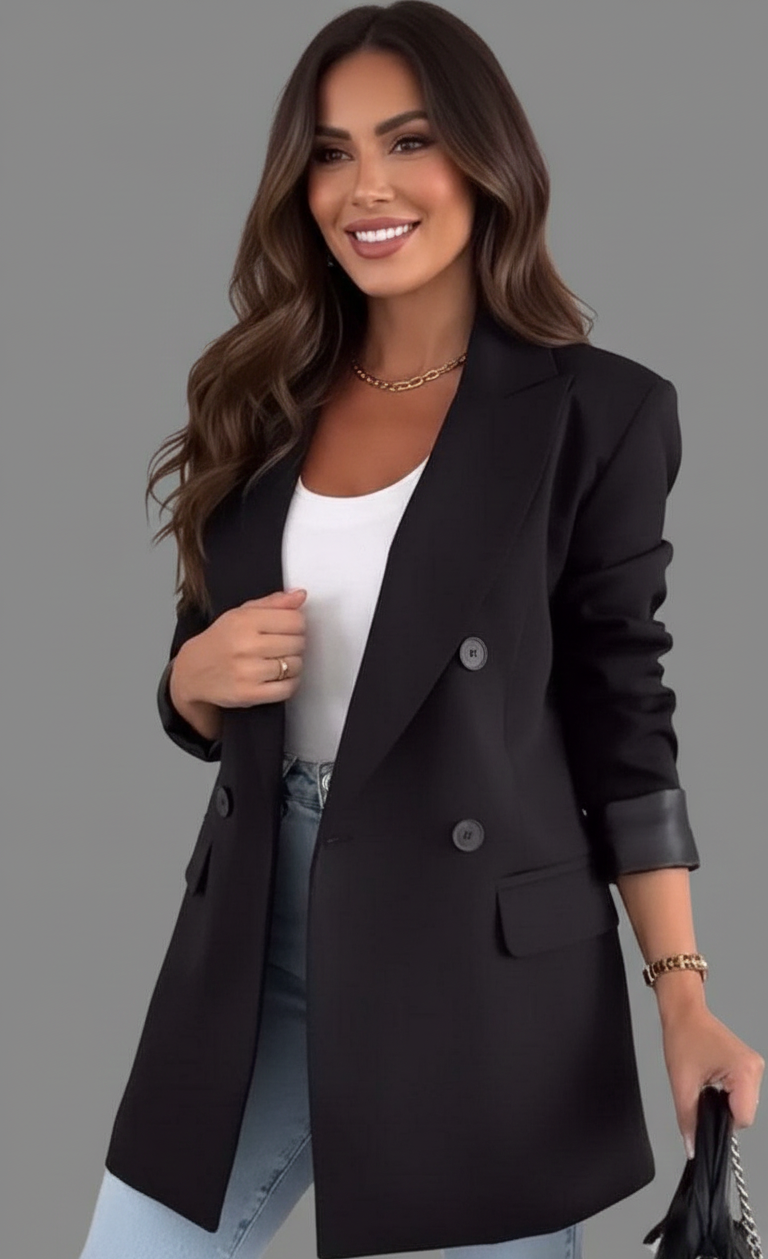Elvora Lange Damesblazer met Dubbele Knoopsluiting