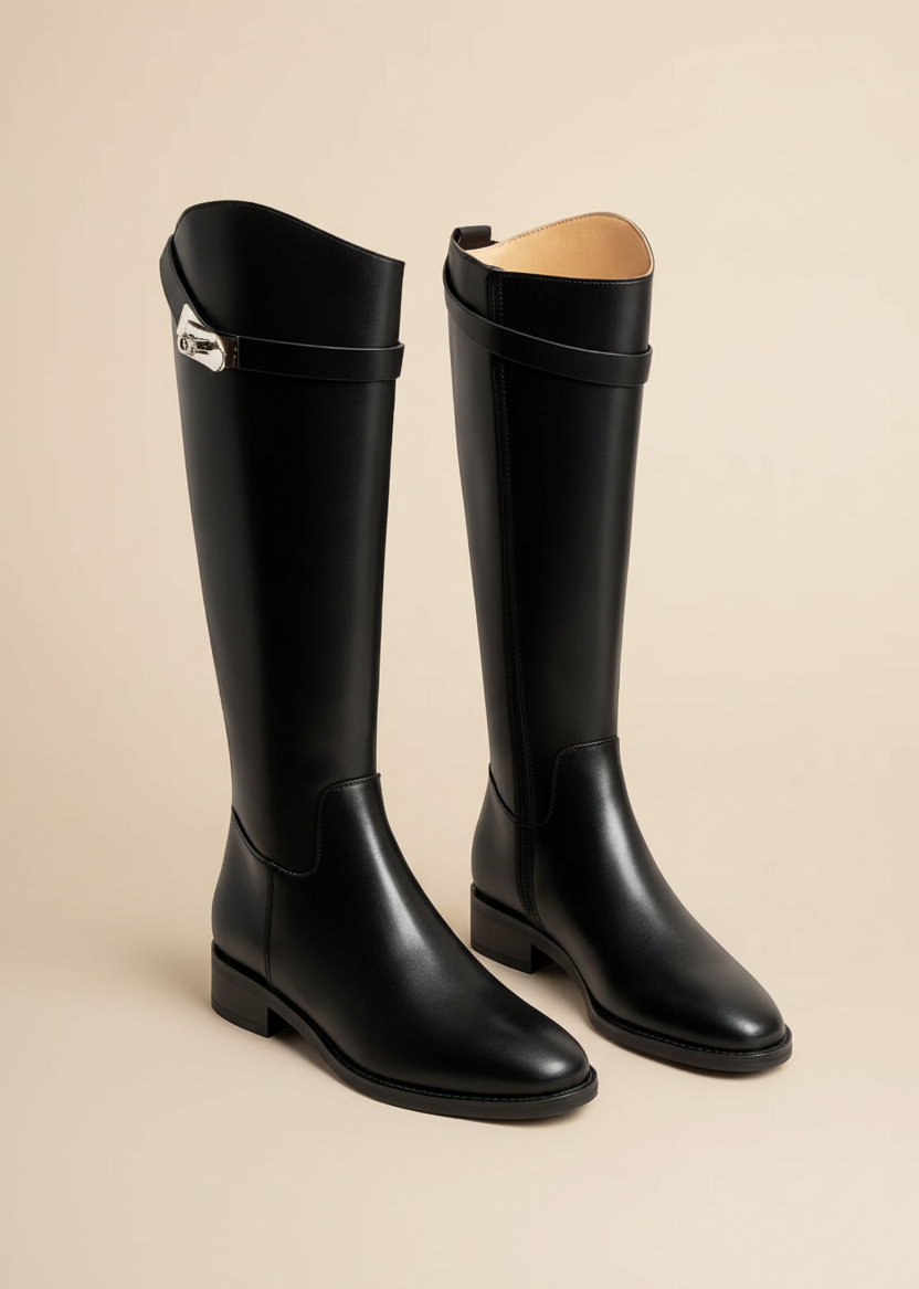 Luxe Dames Kniehoge Laarzen Elara – Elegante Gespsluiting