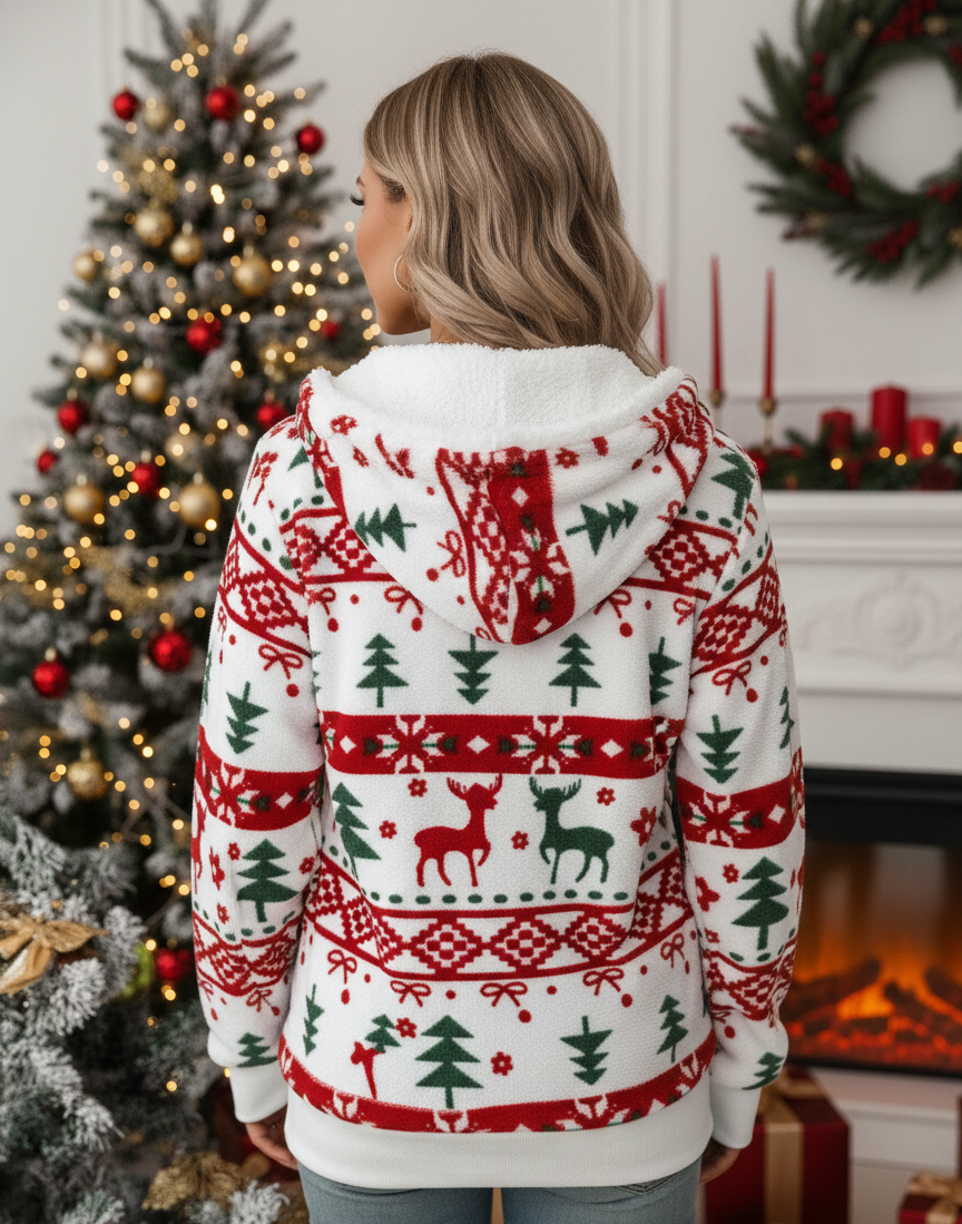 Lindora Witte Kersttrui Dames met Rendierprint en Warme Hals