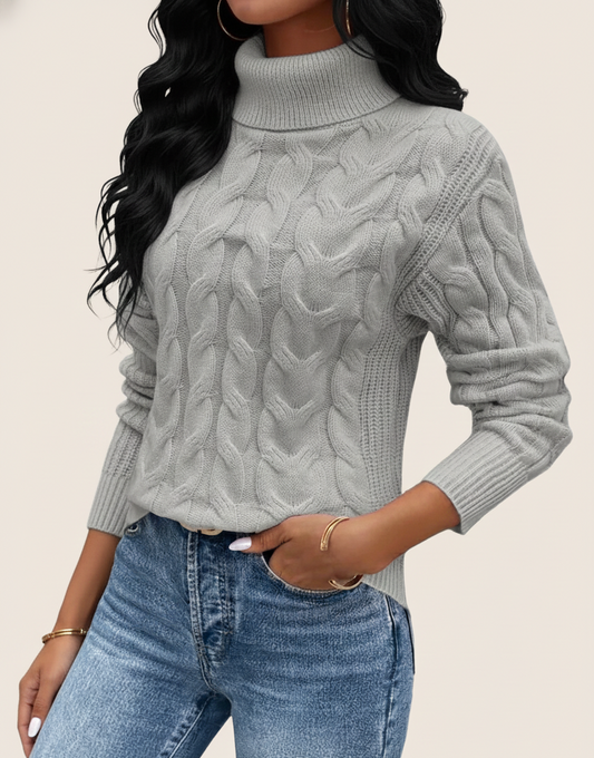 Kabelwarm Coltrui Dames – Gebreide Wintertrui met Hoge Kraag