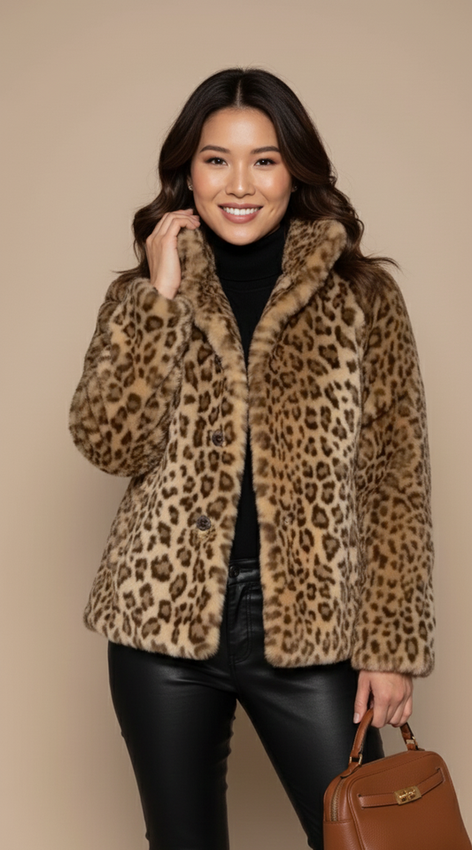 Livia Dames Faux Fur Jas met Luipaardprint voor Winter