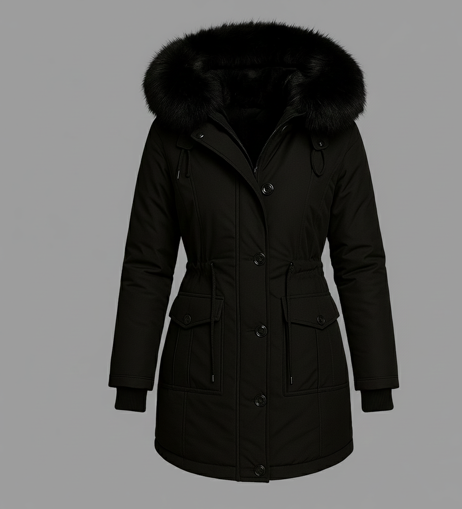 Elara Lange Damesjas met Luxe Bontkraag en Comfortabele Isolatie