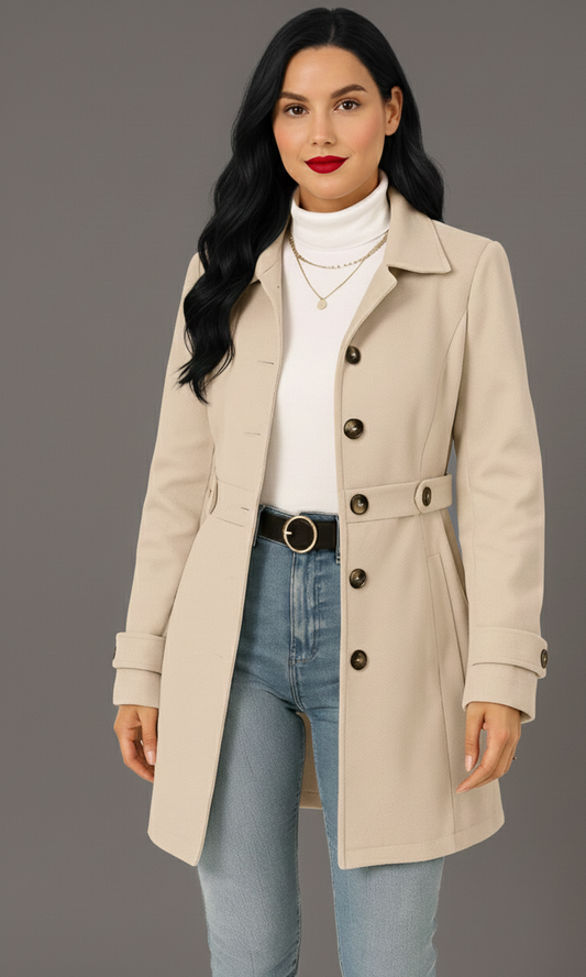 Celeste Elegance Damesjas – Luxe middellange jas met knopen voor dames