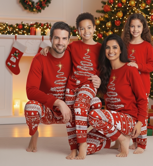 Feestelijke Familie Kerstpyjama Set – Bijpassende Winter Pyjama