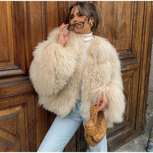 Fluffy Faux Fur Jas met Hoge Kraag voor de Winter