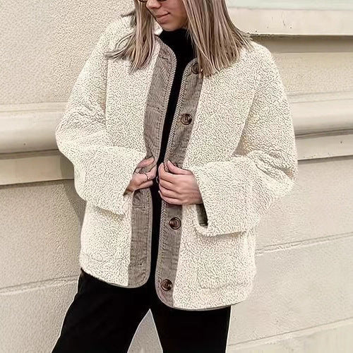 Dames Oversized Teddyjack met Knopen voor V dagelijks Gebruik