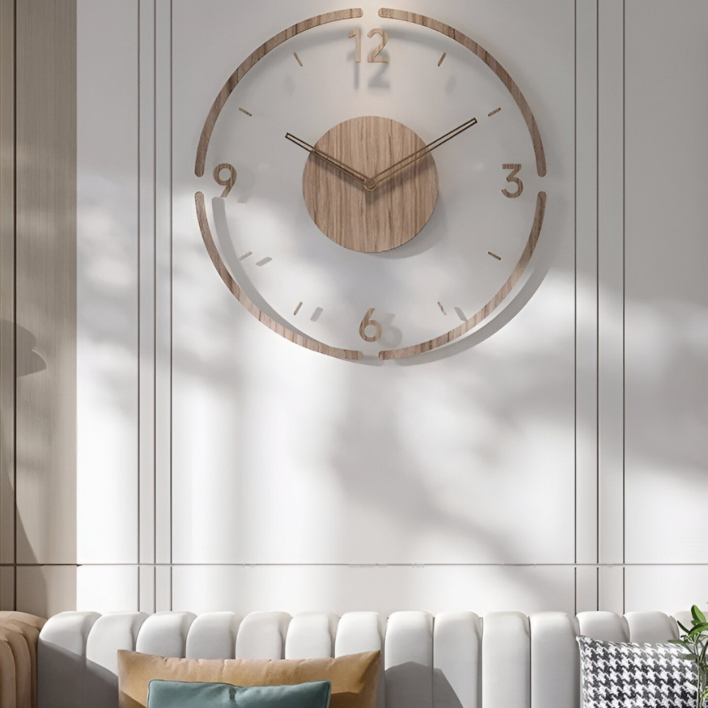 Moderne Wandklok met Stil Uurwerk – Grote Cijfers en Transparant Design