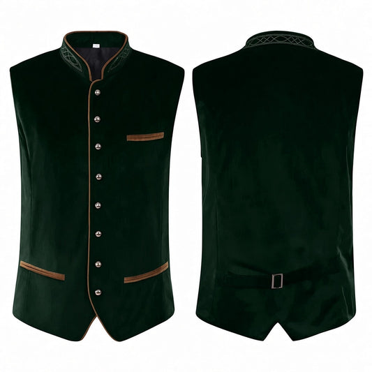 Klassiek Heren Gilet met Geborduurde Kraag en Decoratieve Knopen
