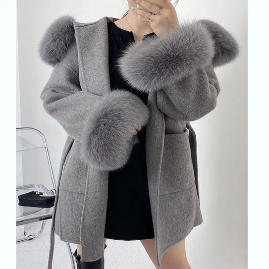Dames Cape met Capuchon – Imitatiebont en Tailleband