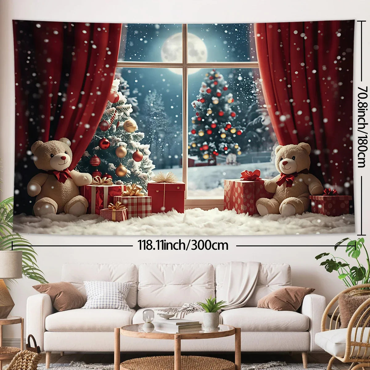 Kerstknuffel Wandtapijt – Feestelijke Kerstdecoratie met Beren