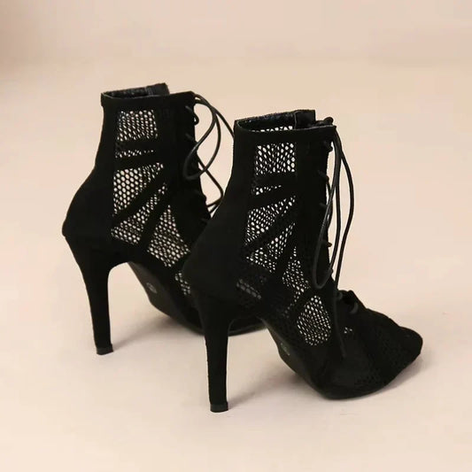 Dames Hoge Hakken Sandalen met Veters, Open Teen en Enkelband