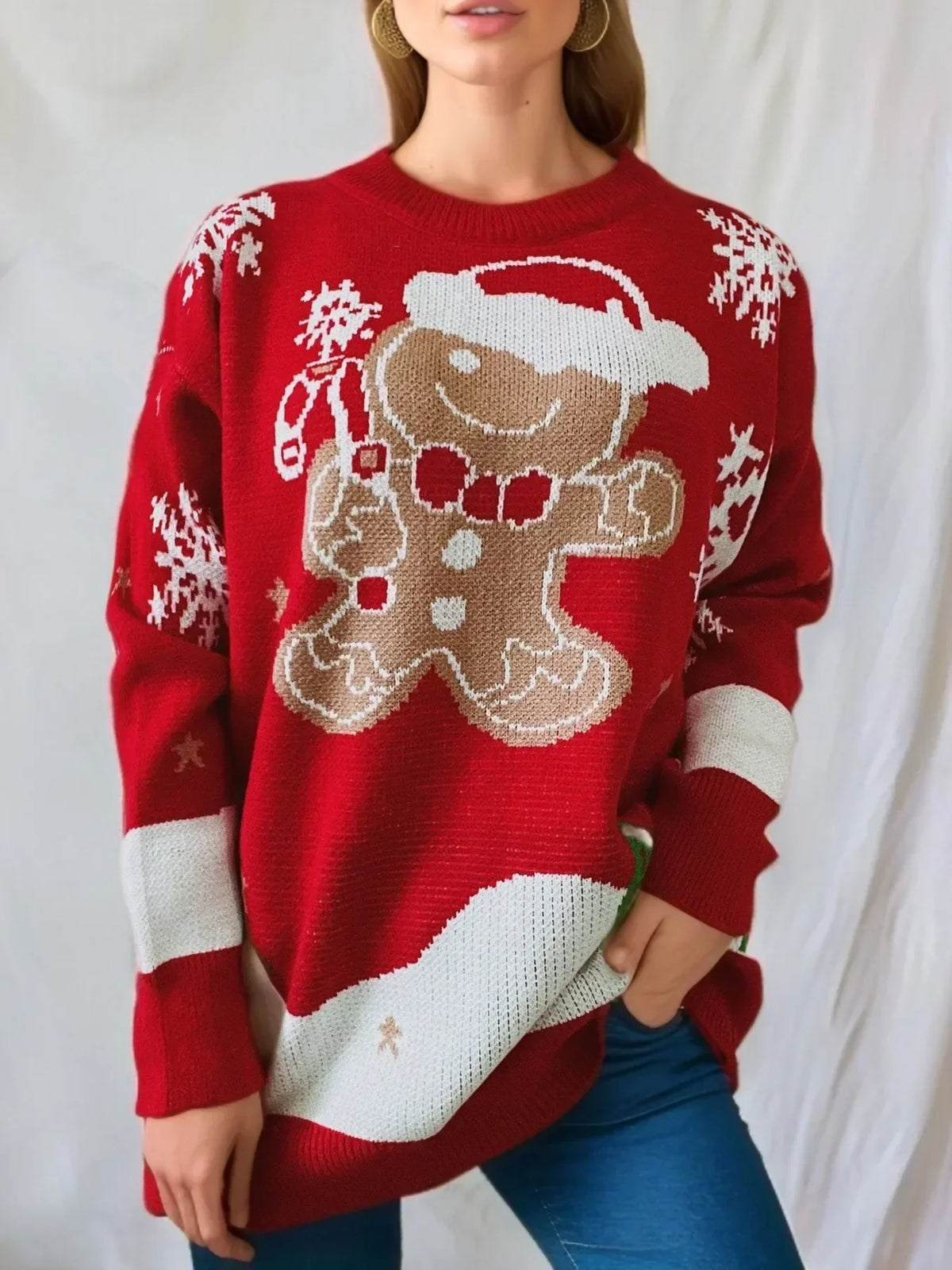 Trui met peperkoekmannetje en kerstmotief, lange mouwen, ronde hals