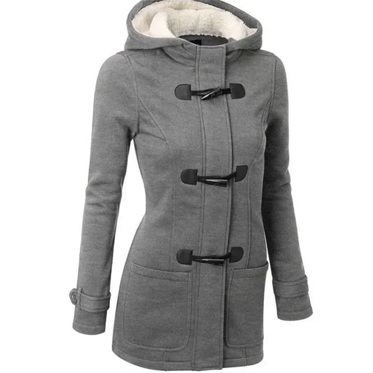 Damesjack met capuchon en sluiting, zwart, fleece gevoerd