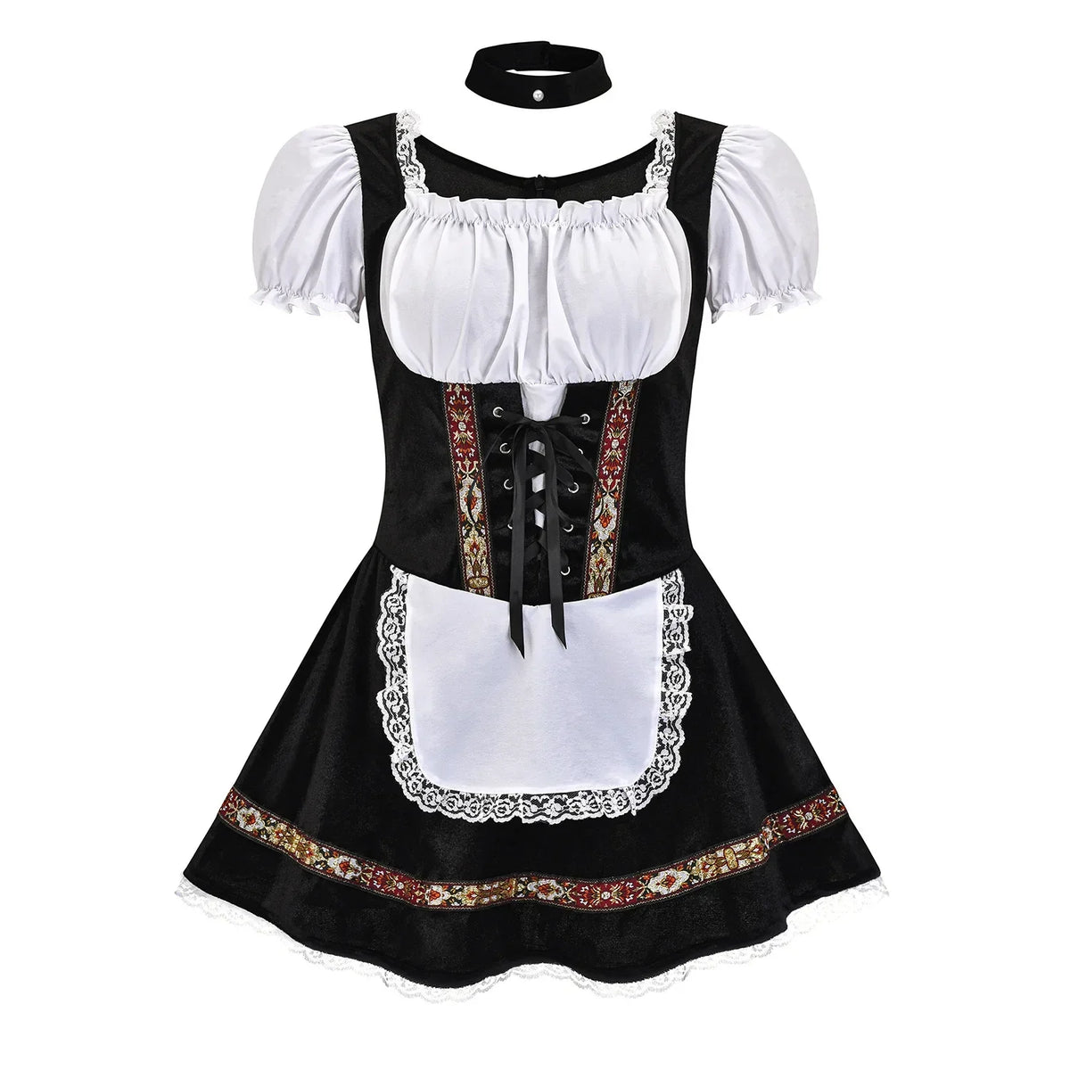 Dames Dirndl Jurk – Oktoberfest Kostuum met Schort en Ketting