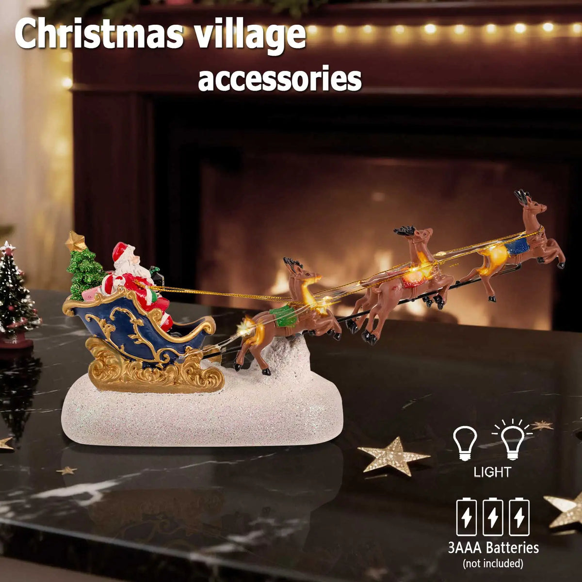 Kerstslee Rudolf – Kerstman met Rendieren en LED-verlichting voor Kerstdorp