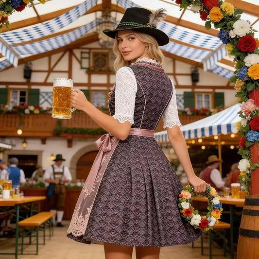 AlpenDroom Dames Dirndl Jurk 3-Delige Set met Schort