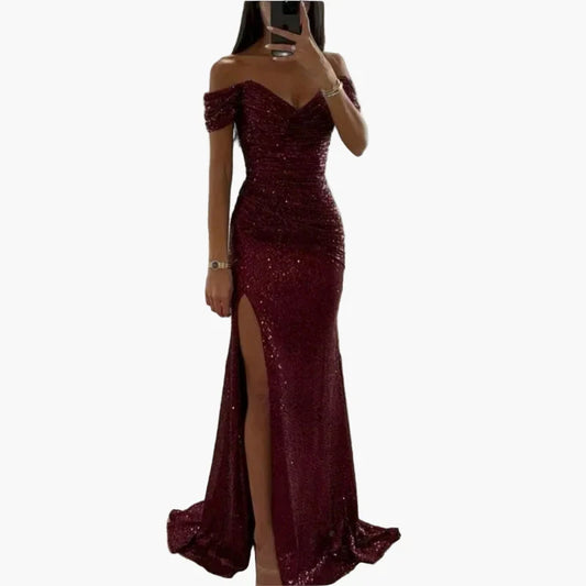 Dames Off-Shoulder Elegante Avondjurk met Split voor Avond