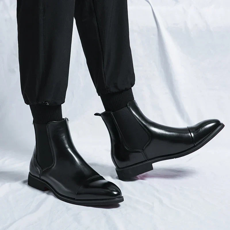 Ravian Heren Chelsea Boots met Rode Zool van Glanzend PU-Leer