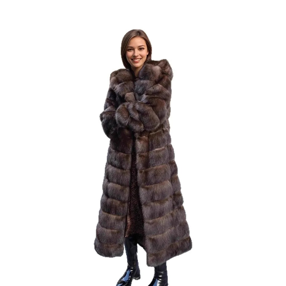 Dames Lange Wintermantel met Capuchon – Bruine Mantel