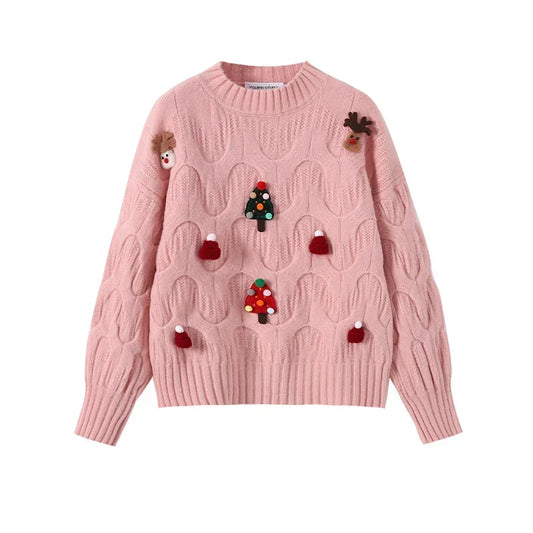 Kerstknus – Dames kersttrui met rendiermotief en ronde hals