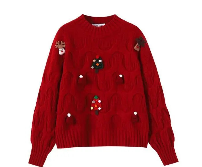 Kersttrui Dames – Gebreid met Vlechtpatroon en Kerstdetails