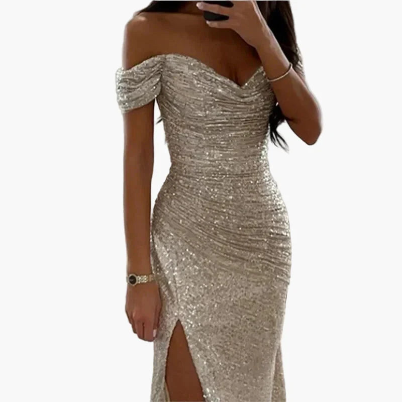 Dames Off-Shoulder Elegante Avondjurk met Split voor Avond
