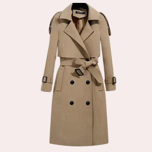 Dames Lange Trenchcoat met Klassieke Kraag en Ceintuur